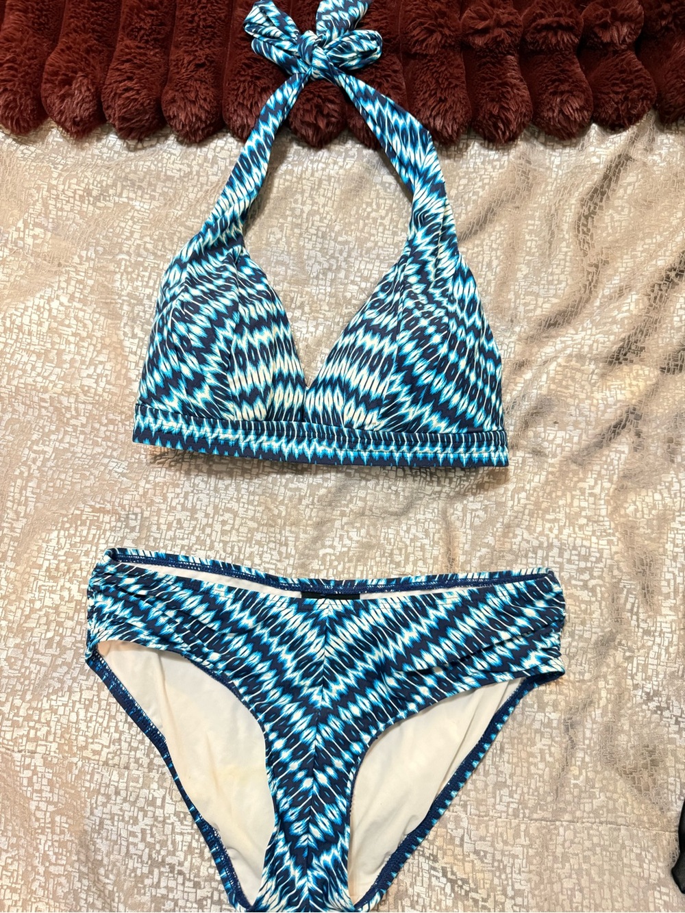 Coco Reef Blue and White Printed Swim Top